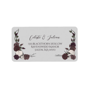 Dark Floral Skull Gothic Wedding Return Address Label