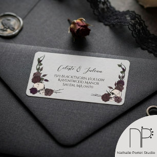 Dark Floral Skull Gothic Wedding Return Address Label