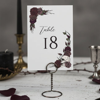 Dark Floral Skull Gothic Wedding Table Number Card