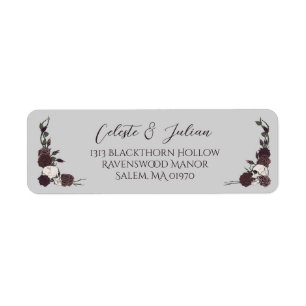 Dark Floral Skull Gray Wedding Return Address Label