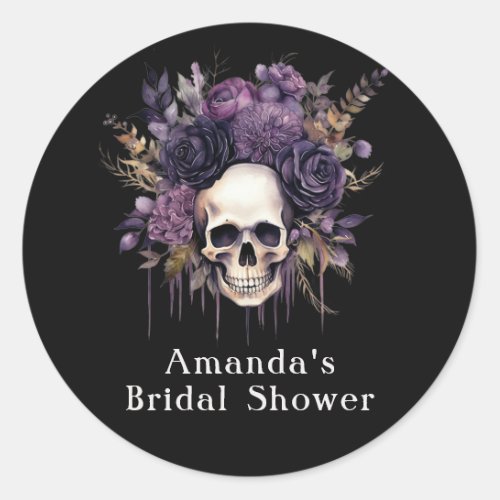 Dark Floral Skull Halloween Bridal Shower Favor  Classic Round Sticker