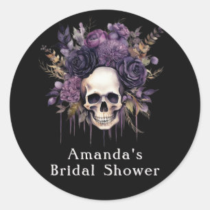 Dark Floral Skull Halloween Bridal Shower Favor Classic Round Sticker