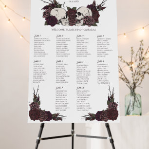 Dark Floral Skull White Seating Chart Sign