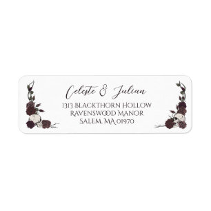 Dark Floral Skull White Wedding Return Address Label