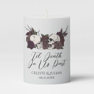 Dark Floral Skulls & Roses Til Death Wedding Pillar Candle