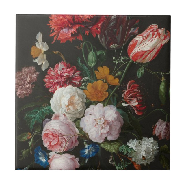 Dark Floral Still Life Ceramic Tile (Front)