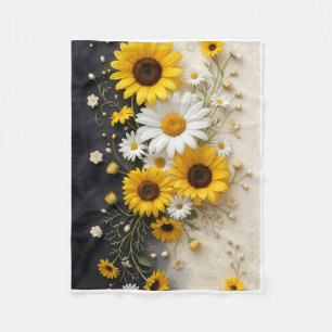 Dark Floral Sunflower And Daisy Composition Fleece Blanket