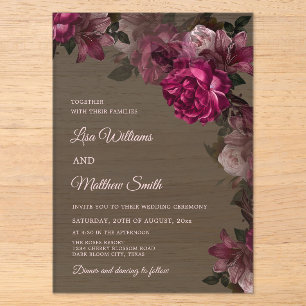 Dark Floral Transparent Wedding Acrylic Invitation