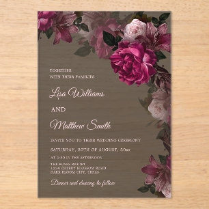 Dark Floral Transparent Wedding Acrylic Invitation