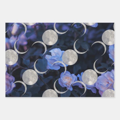 Dark Floral Triple Moon wrapping paper