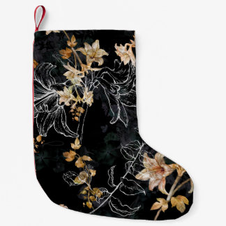 Dark Floral: Watercolor Seamless Painting. Small Christmas Stocking