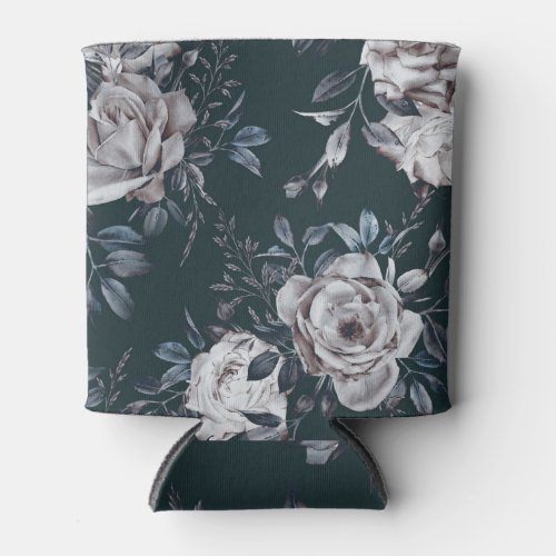 Dark floral watercolor seamless pattern can cooler