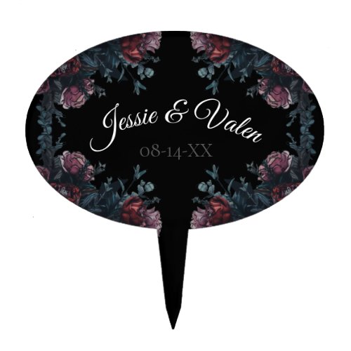 Dark Floral Wedding Gothic Black Elegant Cake Topper