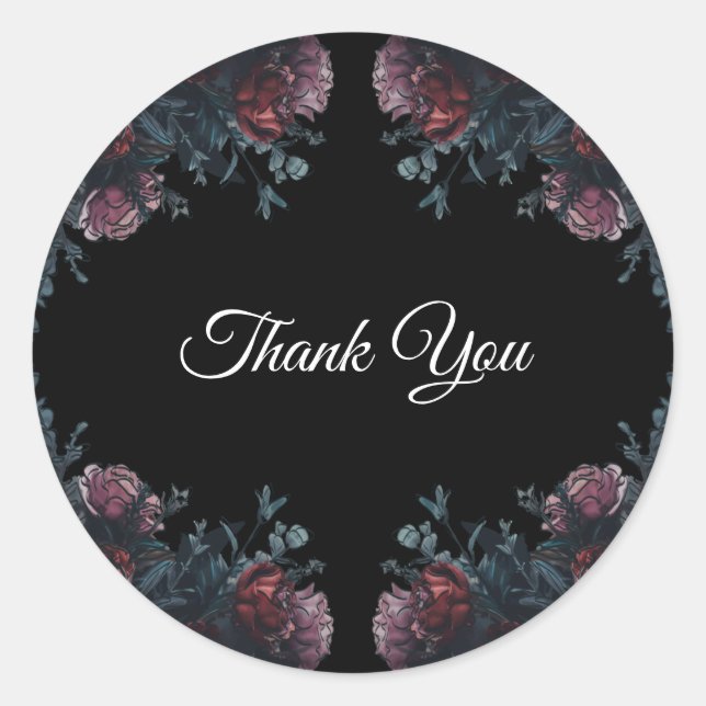 Dark Floral Wedding Gothic Black Elegant Classic Round Sticker (Front)