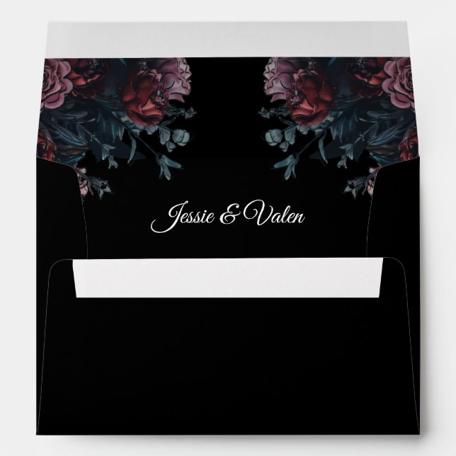 Dark Floral Wedding Gothic Black Elegant Envelope (Back (Bottom))