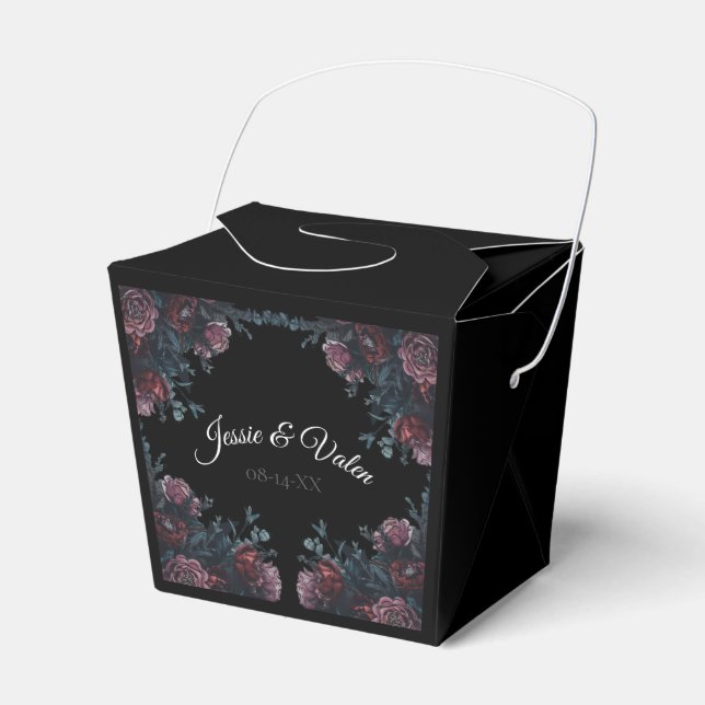 Dark Floral Wedding Gothic Black Elegant Favor Boxes (Front Side)