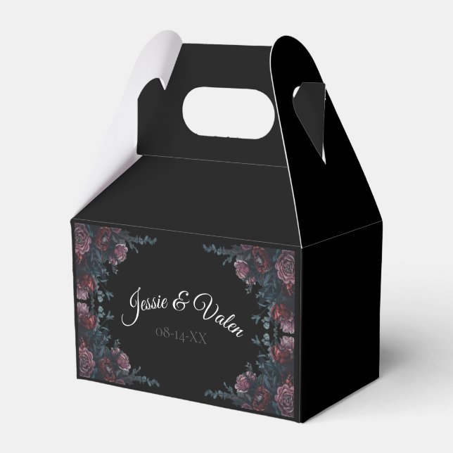 Dark Floral Wedding Gothic Black Elegant Favor Boxes (Front Side)