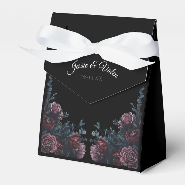 Dark Floral Wedding Gothic Black Elegant Favor Boxes (Front Side)