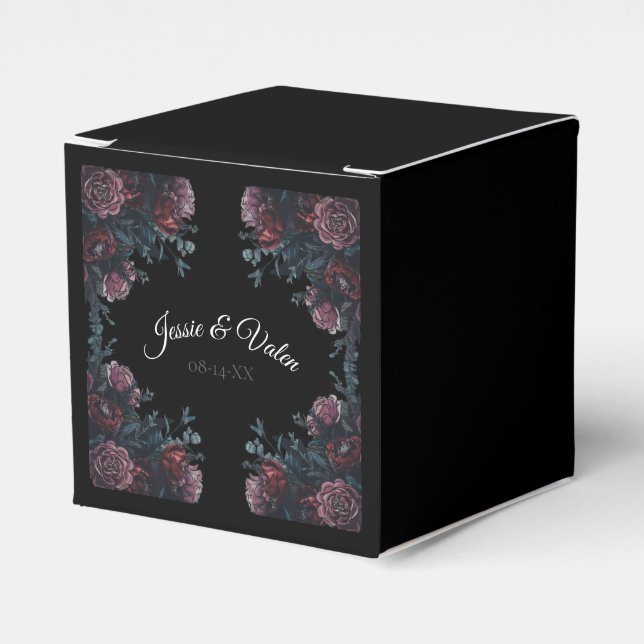 Dark Floral Wedding Gothic Black Elegant Favor Boxes (Front Side)