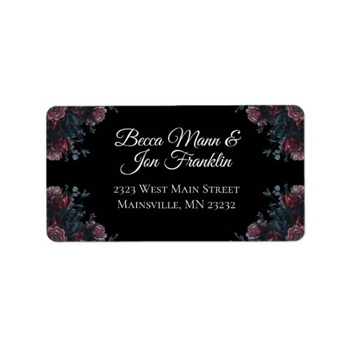 Dark Floral Wedding Gothic Black Elegant Label
