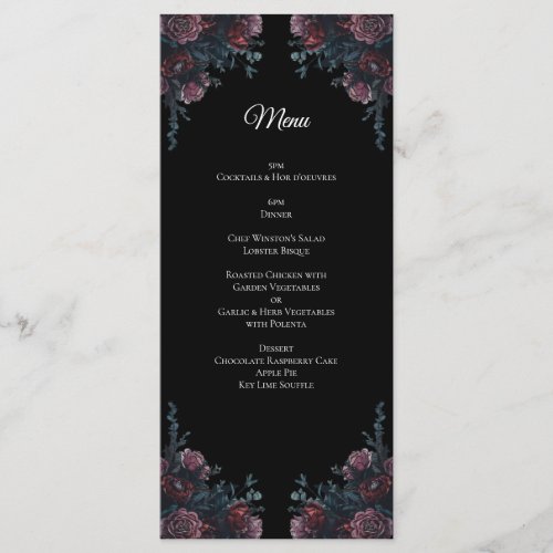 Dark Floral Wedding Gothic Black Elegant Menu