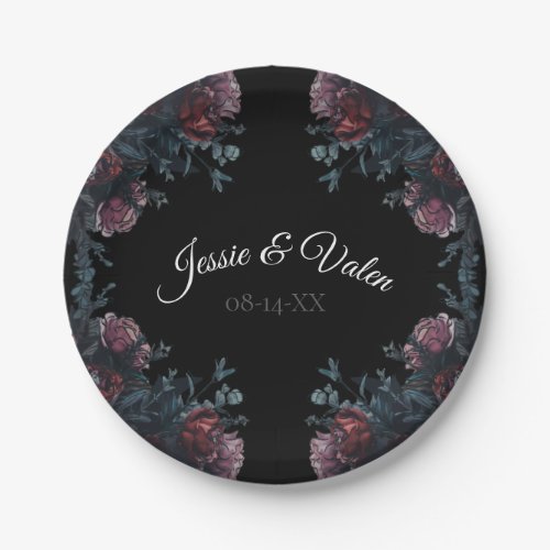 Dark Floral Wedding Gothic Black Elegant Paper Plates