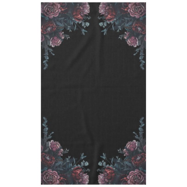Dark Floral Wedding Gothic Black Elegant Tablecloth (Front)