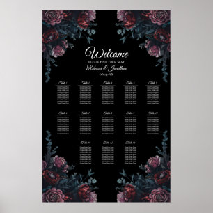 Dark Floral Wedding Gothic Black Seating Chart