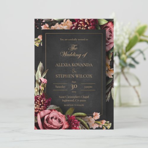 Dark Floral Wedding Invitation