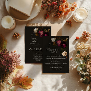 Dark Floral Wedding Program Elegant Burgundy
