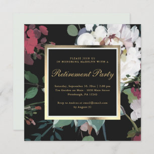 Dark Floral with Faux Gold Frame Retirement Party Invitation