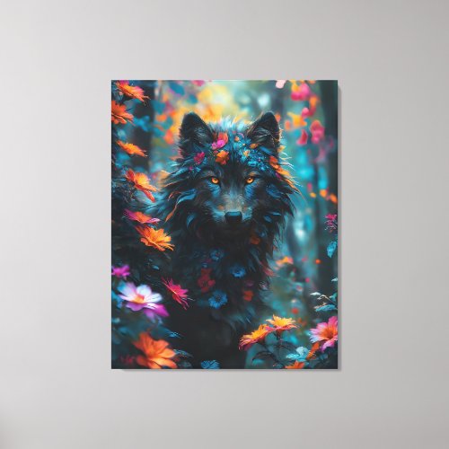 Dark Floral Wolf Canvas Print