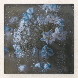 Dark florals and rain drops, moody aesthetic glass coaster