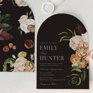 Dark Florals Arch Photo Wedding Invitation