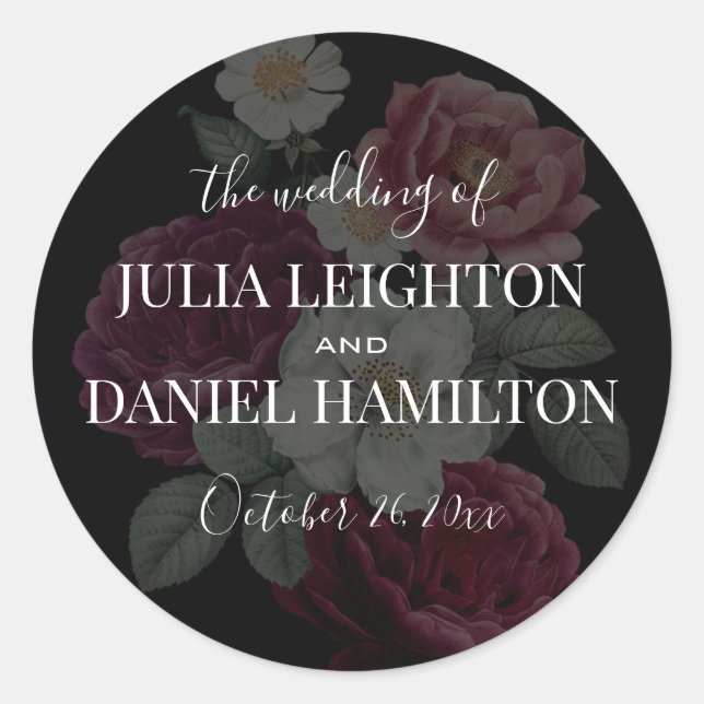 Dark Florals Classic Round Sticker (Front)