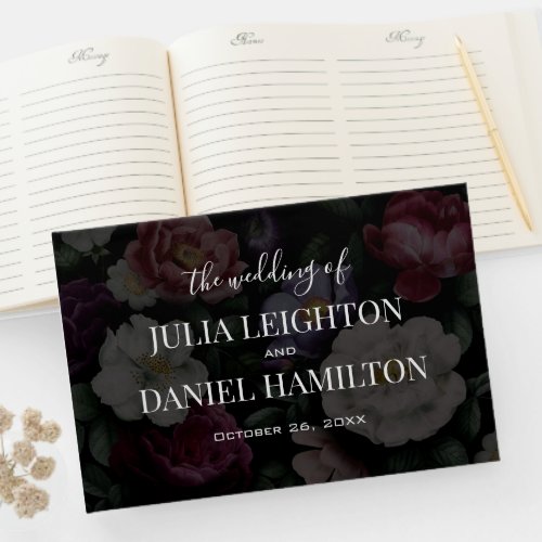 Dark Florals Modern Wedding Invitation Guest Book