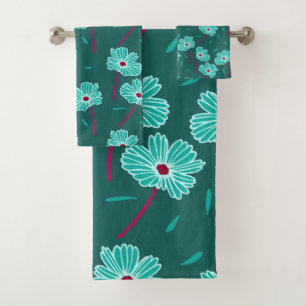Dark Florals Teal Bath Towel Set