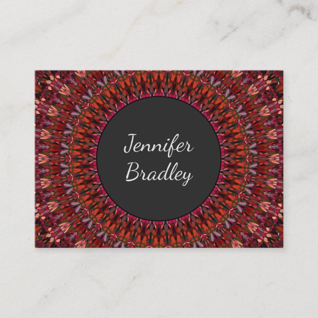 Dark Flower Garden Mandala Business Card (Front)