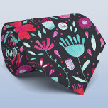 Dark Flower Meadow Watercolor Neck Tie<br><div class="desc">Modern botanical watercolor painting of aqua blue and purple wild flowers on a dark background.
A coordinating tie to match your celebration.</div>