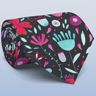 Dark Flower Meadow Watercolor Neck Tie