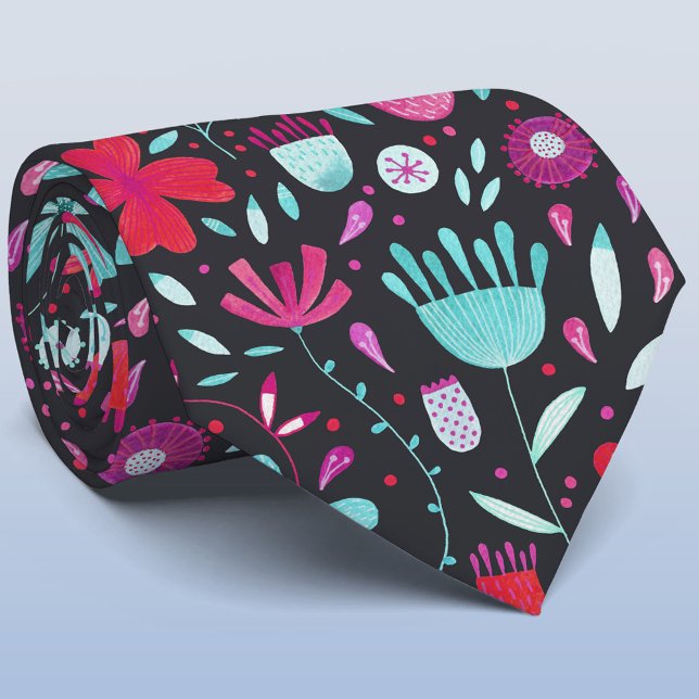 Dark Flower Meadow Watercolor Neck Tie (Creator Uploaded)