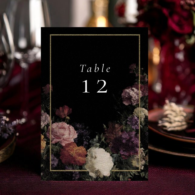 Dark Flowers Elegant Black Wedding Table Number (Creator Uploaded)