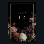 Dark Flowers Elegant Black Wedding Table Number<br><div class="desc">Dark Flowers Elegant Black Wedding Table Number with beige text</div>