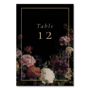 Dark Flowers Elegant Black Wedding Table Number