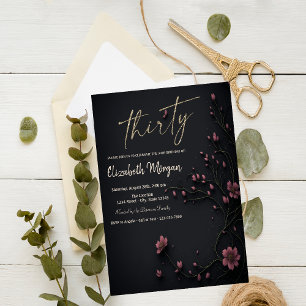 Dark Flowers Gothic 30th Birthday Invitation