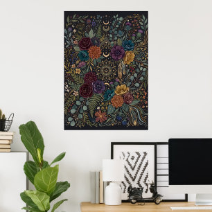 Dark Folk Floral Pattern Poster