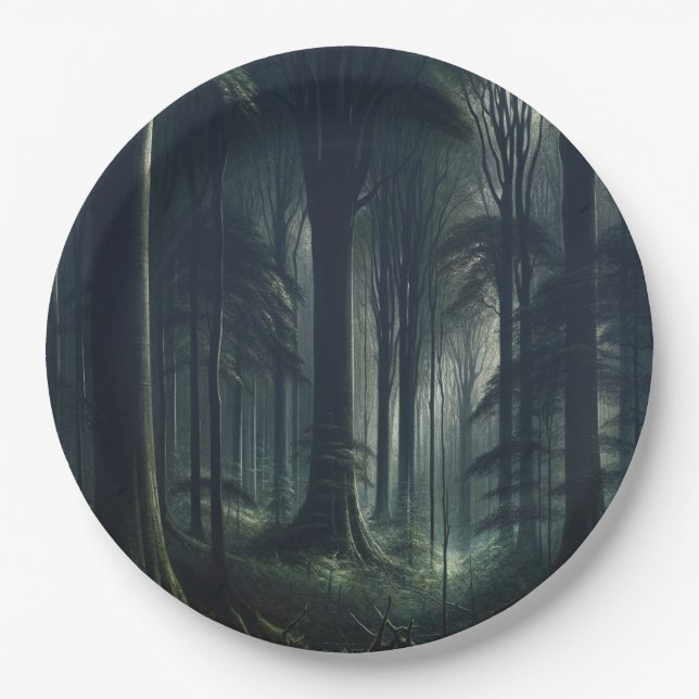 Dark Forest at Twilight Sweet 16 Paper Plates (Front)