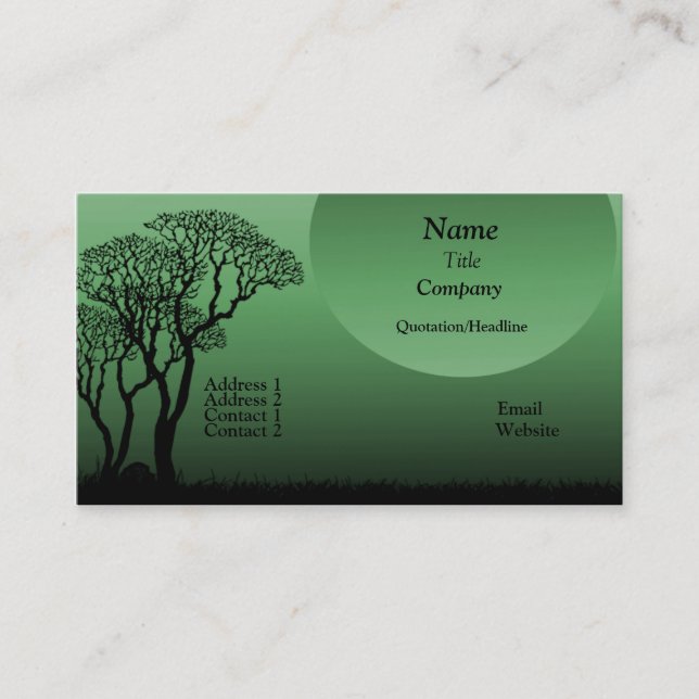 Dark Forest Business Card, Forest Green Business Card (Front)