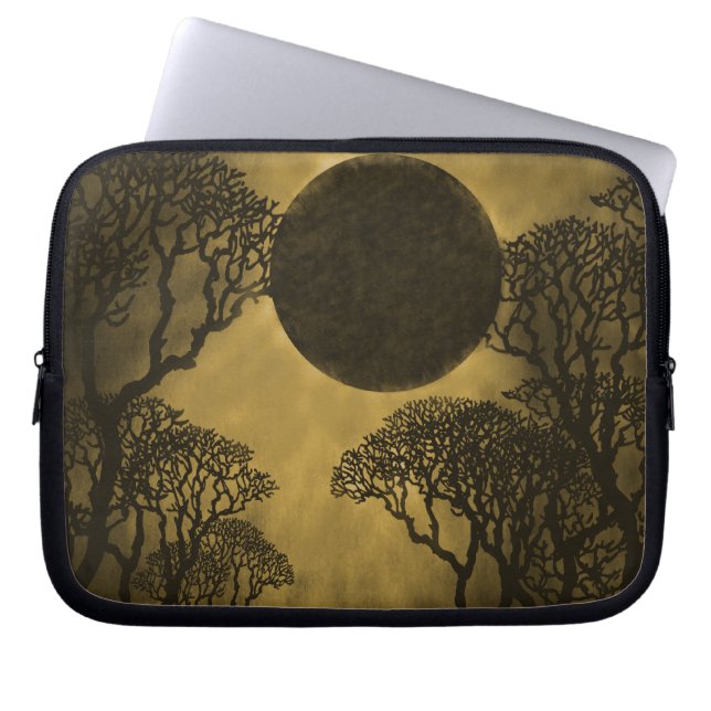 Dark Forest Eclipse Laptop Bag, Gold Laptop Sleeve (Front)