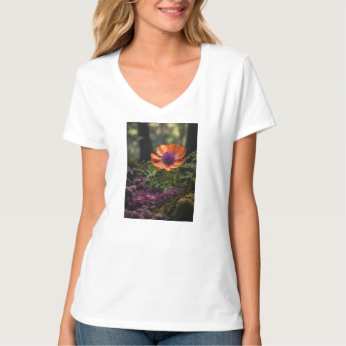 Dark Forest Flower Womens V_Neck Tee T_Shirt